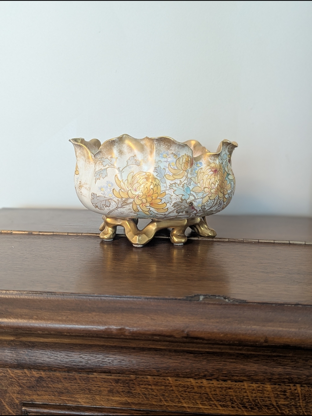 Doulton Burslem (Royal Dalton) Gilded Chrysanthemum Footed Bowl Antique